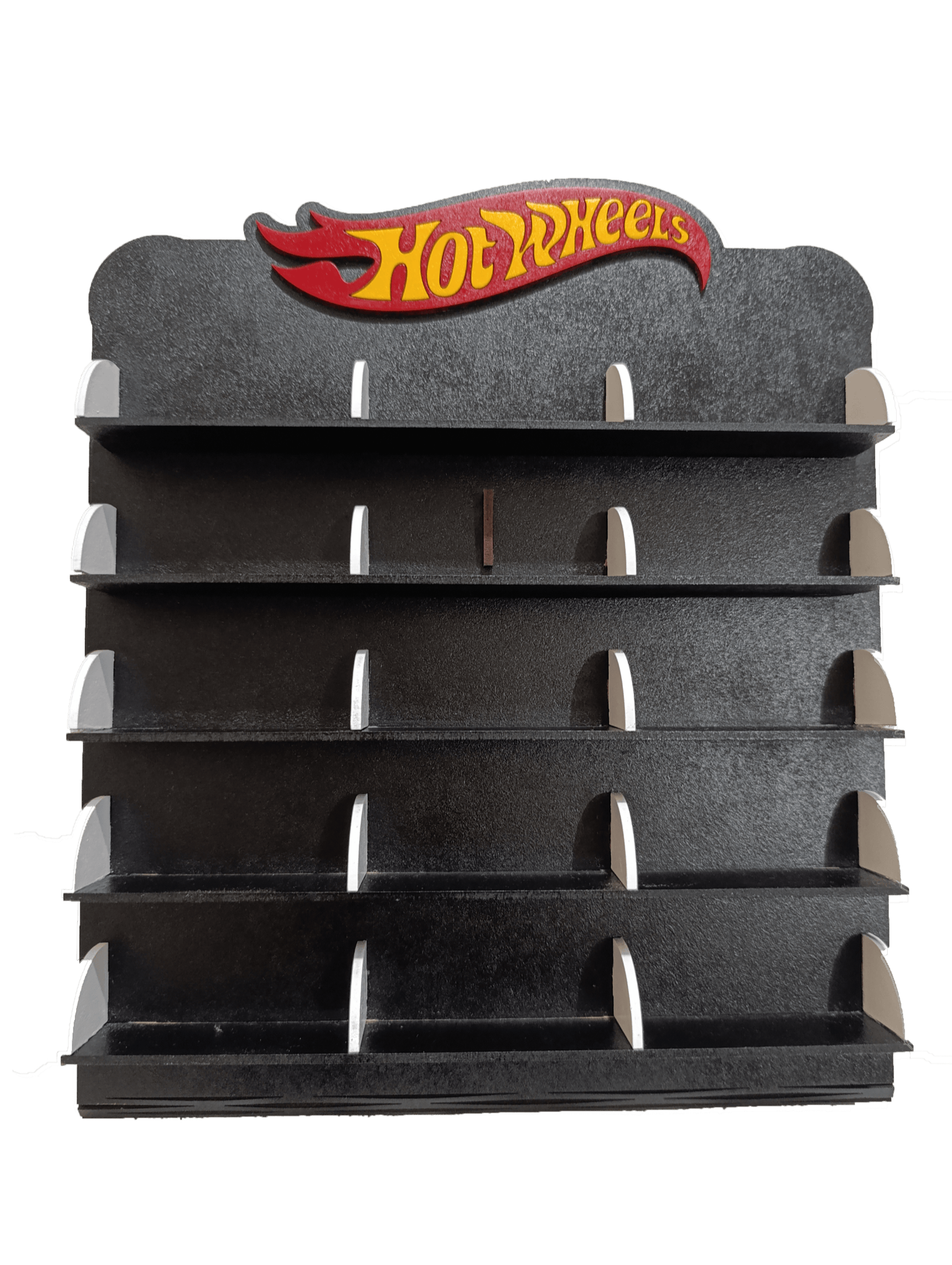 Exhibidor de Carritos Hot Wheels de MDF para 15 carritos Color negro