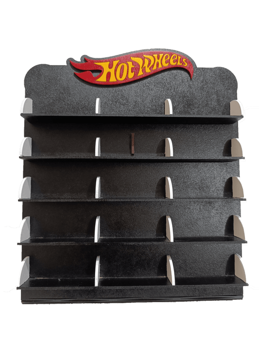 Exhibidor de Carritos Hot Wheels de MDF para 15 carritos Color negro