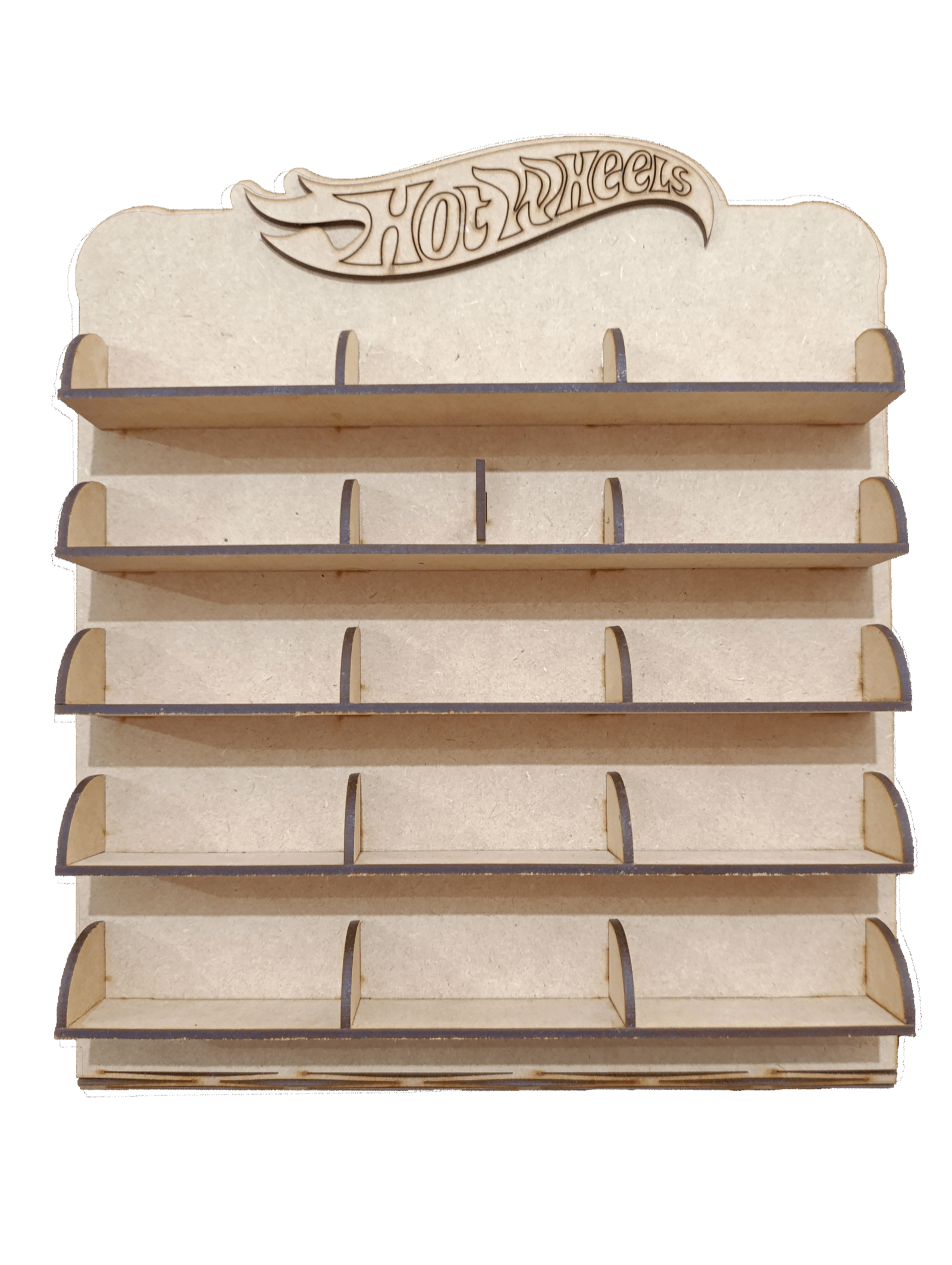 Exhibidor de Carritos Hot Wheels de MDF para 15 carritos Natural