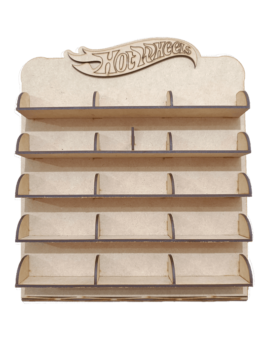 Exhibidor de Carritos Hot Wheels de MDF para 15 carritos Natural